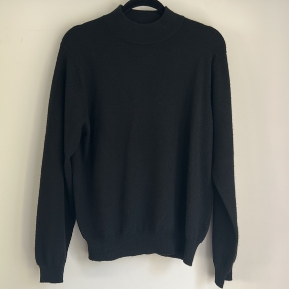 Vintage Black Cashmere 2-Ply Balloon Sleeve Mock Neck Sweater Extra Large - Picture 2 of 3